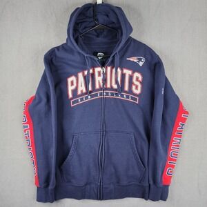 New England Patriots Hoodie Mens XL Navy Blue Full Zip NFL Sleeve Hit Hands High